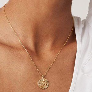14K Gold Plated Engraved Coin Pendant | Byzantine Coin Necklace | Bohemian